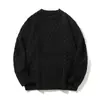 Suéter de punto trenzado con cuello redondo para hombre, otoño e invierno, corte holgado, camiseta básica para pareja, moderno, forrado de polar, grueso, de manga larga, negro