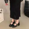 Sapatos de Salto Grosso Quadrados de Boca Rasa Estilo Primavera e Outono Retro Francês para Mulheres, Sapatos Mary Jane de Couro com Salto Médio e Elegância Leve e de Conto de Fadas