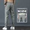 Pantalones casuales de seda de hielo directo de fábrica para hombre, estilo delgado de verano, versión coreana, corte ajustado, empalmado, a la moda, moderno, pantalones de pierna recta holgados