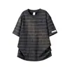Camiseta de rayas con degradado texturizado de manga corta para hombre, nueva tendencia de verano, peso pesado, jóvenes, cuello redondo