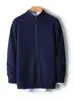 Nuevo Cárdigan Pesado Grueso 100% Lana Otoño e Invierno para Hombre con Cuello Alto, Cremallera, Bolsillos, Chaqueta de Punto, Suéter Holgado, Moderno