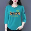 Comercio Electrónico Transfronterizo Comercio Exterior Estilo Mamá Mujeres de Mediana Edad Camiseta de Manga Tres Cuartos Holgada Casual Versátil Camiseta Base Superior