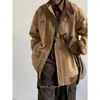 Chaqueta de trabajo bordada retro estilo japonés para hombres y mujeres, corte holgado, adecuada para parejas, con cuello de solapa, adecuada para otoño e invierno, prenda exterior de primavera con múltiples bolsillos