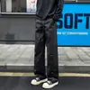Calça cargo casual, tendência estilo americano coleção outono, calça reta colorida de corte inclinado, calça masculina de perna larga, caimento solto, com costura aparente, calça comprida, plus size