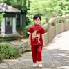 2026 Novo Suprimento de Roupas de Verão Traje Tang Infantil Estilo Chinês Conjunto Dragãozinho Fabricante Conjunto Atacado Blusa e Calça