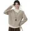 Diseño estilo coreano, bloques de color, cuello de solapa, suéter tejido para mujer, nuevo jersey de punto de manga larga para otoño e invierno, color de la imagen, talla única