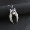 Collar para hombre con púas dominantes retro, colgante de cabeza de lobo de doble colmillo con personalidad, cadena de acero inoxidable, joyería al por mayor, moda