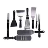 Juego de herramientas para barbacoa de acero inoxidable pala para cocinar pala para barbacoa plato para barbacoa pala para olla de cocina juego combinado de barbacoa de nueve piezas