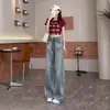 Jeans feminino reto e solto, primavera, outono, inverno 2026 novo modelo, cintura alta, modelador, para baixinhas, perna larga, calça comprida