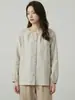 Camisa de Linho 100% Puro com Manga Sino Estilo Japonês para Mulheres, Blusa de Botão com Gola Redonda para Primavera e Verão, Camisa de Corte Solto com Proteção Solar para o Dia a Dia