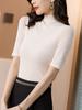 Camiseta de otoño con cuello medio alto y manga media fina de malla base para mujer, camiseta de manga corta entallada con media manga interior, top adelgazante de moda