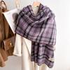 Novo estilo Chanel estilo elegante estilo coreano borda xadrez cachecol feminino inverno quente engrossado contraste cor cashmere xale