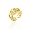 Novo Anel de Personalidade Versátil de Luxo Leve Transfronteiriço Cobre Incrustado Zircônia Ouro Real 18K Coração Liso Letra Ajustável