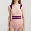 Traje de baño de una pieza para mujer estilo japonés y coreano transfronterizo con colores contrastantes, para busto pequeño, push-up, que cubre el cuerpo, adelgazante, traje de baño para vacaciones en aguas termales