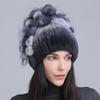 Gorro de Lana Grueso de Invierno Nuevo para Mujer Estilo Europeo y Americano, Gorro de Piel de Conejo Rex, Gorro de Punto con Cinturón Lateral y Flor
