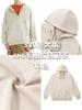 Suéter com capuz e zíper em algodão terry CVC 330g, ombro caído, corte amplo, estilo retrô americano, casaco pullover para casal