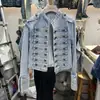 Blusa Longa com Botões Decorados Estilo Palácio Retrô Europeu Moda Outono/Inverno 2026 Jaqueta Jeans Curta com Gola Alta