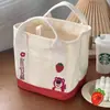 Bolsa de Mão Estilo Japonês Ins Fofa Bordada em Lona para Mulheres, Novo Modelo para Mães, Bolsa Tote Portátil para Sair, Lancheira para o Trabalho