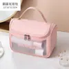 Bolsa de tres piezas transparente de PU para maquillaje y artículos de tocador, bolsa de baño de PVC de gran capacidad, bolsa de almacenamiento portátil semitransparente esmerilada para mujer