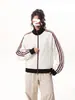 Sudadera cárdigan de estilo americano con rayas deportivas y cuello alto para hombre y mujer, chaqueta casual holgada para parejas, top exterior versátil