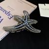 Elegante exquisita horquilla de estrella de mar francesa para mujer, clip trasero de pedrería y perlas, clip grande tipo tiburón de nicho de alta gama