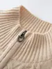 Suéter de cachemira vintage de punto trenzado, cuello semialto, con cremallera para mujer, otoño/invierno, 100% cachemira pura, suéter de punto holgado tipo abrigo