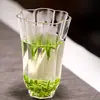 Taza de vidrio de borosilicato alto para té verde, taza con forma de pétalo, resistente al calor, adecuada para uso doméstico, para beber agua y preparar té, taza de té de vidrio de alto valor estético