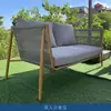 Mobiliario Exterior Nórdico Patio Villa Jardín Aleación de Aluminio Patrón de Madera Imitación Sofá Exterior Sofá de Cuerda Trenzada Combinación de Asientos