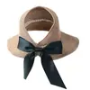 Sombrero de Sol de Verano con Lazo, Sombrero de Sol de Ala Ancha para Exteriores, Sombrilla de Playa con Protección Solar, Sombrero de Paja de Pescador para Mujer, Sombrero Plegable de Copa Abierta para Mujer