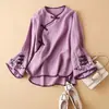 Ropa de Primavera para Mujer 2024 Nuevo Estilo Chino Tendencia Nacional para Mujer Top con Botones de Solapa Oblicua Blusa Holgada Bordada Literaria