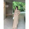 Conjunto Retro Sexy de Top Delgado con Cuello Cruzado + Falda Larga de Cintura Alta con Abertura para Mujer en Algodón de Ramio