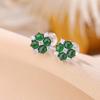 Yiluyin Plata Esterlina S925 Chapado en Oro Jade Aretes de Tuerca Redondos con Incrustaciones de Alta Gama Personalidad de Moda Lujo Ligero