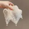 Laço de Cabelo de Renda Branca com Bordado e Pingente de Pérola, Corda de Cabelo Grande de Intestino, Estilo Francês Gentil, Acessório de Cabelo para Penteado