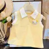 Roupas Infantis 2026 Verão Novo Estilo Meninas Verão Sem Mangas Desenho Gatinho Bloqueio de Cores Polo Conjunto de Saia Curta Conjunto de Duas Peças