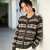 Cárdigan de Punto Jacquard Estilo Fair Isle Retro para Mujer, Nuevo Diseño Otoño 2026 Oso Miel Sudadera Abrigo Top