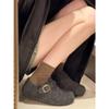 Sapatos Birkenstock Inclusivos de Solado Grosso Marrom Estilo Rainha Retrô para Mulheres 2025 Novo Outono com Saia Sapatos de Algodão com Forro de Lã