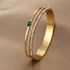 Pulsera de Acero Inoxidable Dorada Más Vendida Transfronteriza para Mujer, Diseño Abierto de Alta Gama, Pulsera de Circonita Incrustada con Diamantes que No se Desvanece
