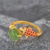 Anillo Guochao Método Antiguo Chapado en Oro Esmalte Incrustado Diario Personalizado Anillo de Carpa de la Suerte Estilo Chino Retro Adornos para Dedos Qipao