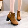 2024 Novas Botas Femininas de Salto Alto Grosso Estilo Coreano Plataforma Salto Grosso Botas Martin Comércio Exterior Tamanho Grande Botas Curtas Femininas 42