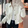 Jaqueta de alta qualidade estilo francês para mulheres 2026 Primavera/Outono Novo Estilo Cintura Marcada Cobre a Barriga Temperamento Petite Top Top que Rejuvenesce Tendência