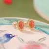 Pendientes de Plata de Ley S925 Yuebao Jewelry con Ágata Roja del Sur y Encaje Incrustado de Diamantes en Forma de Huevo, Pendientes Elegantes, Artículo Popular de Comercio Electrónico, Venta al por Mayor y Dropshipping