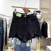 Shorts jeans de verão cintura alta plus size 5XL, modelagem solta, emagrecedor, rasgado, com franjas para mulheres, hot pants da moda