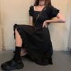 Vestido Negro Talla Grande Verano Estilo Coreano Nuevo 2024 Hada Dulce y Picante Cuello Cuadrado Falda Estilo Hepburn Sexy
