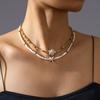 Moda Estilo Marino Turquesa Estrella de Mar Tortuga Colgante Perla de Arroz Doble Capa Ajustable Collar para Mujer para Vacaciones en la Playa