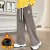 Z1012 Pantalones Casuales Rectos de Forro Polar para Niños Yang Temprano para Niños Pantalones Largos Gruesos con Forro de Polar para Niños de Invierno de Edad Media y Grandes