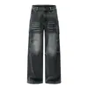 Jeans Lavados Estilo Retro Americano JIAMU Otoño/Invierno con Efecto Ojo de Gato para Hombres y Mujeres, Jeans Baggy de Corte Holgado para Parejas