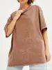 Camiseta clásica de verano de algodón 100% puro, peso pesado, color liso sólido, lavada, efecto desgastado, retro americano, manga corta