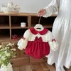 Ropa de otoño para bebé niña, mameluco de princesa de manga larga, vestido festivo rojo para un año para principios de otoño