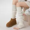 Polainas de punto para mujer, calcetines cálidos de otoño e invierno hasta la rodilla, polainas de lana de color liso, estilo japonés versátil