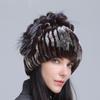 Gorro de Lana Grueso de Invierno Nuevo para Mujer Estilo Europeo y Americano, Gorro de Piel de Conejo Rex, Gorro de Punto con Cinturón Lateral y Flor